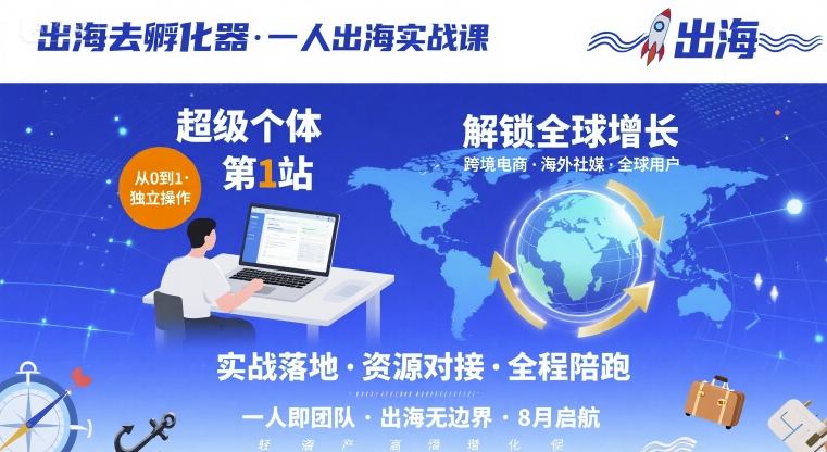 出海去孵化器，一人出海实战课，超级个体第1站，解锁全球增长-轻网创