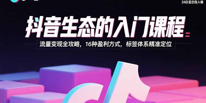 抖音生态的入门课程：流量变现全攻略，16种盈利方式，标签体系精准定位-轻网创