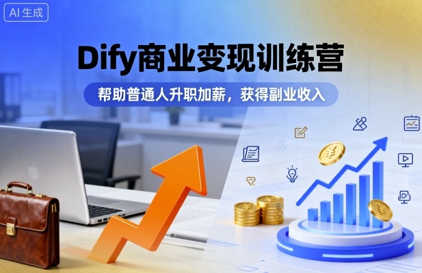 Dify商业变现训练营，帮助普通人升职加薪，获得副业收入-轻网创