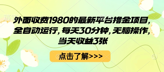 外面收费1980的最新平台撸金项目，全自动运行，每天30分钟，无脑操作，当天收益3张【揭秘】-轻网创