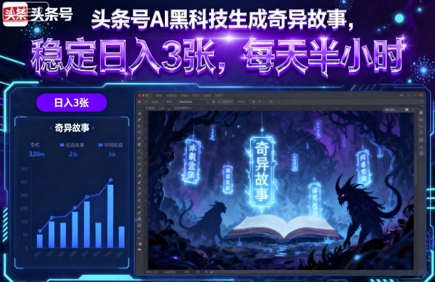 头条号AI黑科技生成奇异故事，稳定日入3张，每天半小时-轻网创