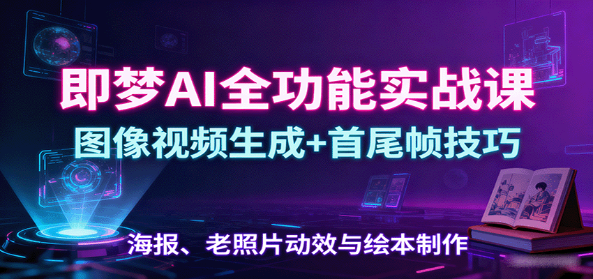 即梦AI全功能实战课：图像视频生成+首尾帧技巧，海报、老照片动效与绘本制作-轻网创