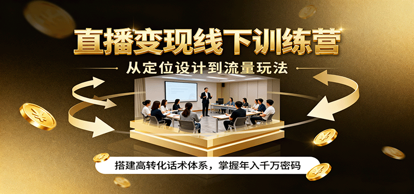 直播变现线下训练营，从定位设计到流量玩法，搭建高转化话术体系，掌握年入千万密码-轻网创