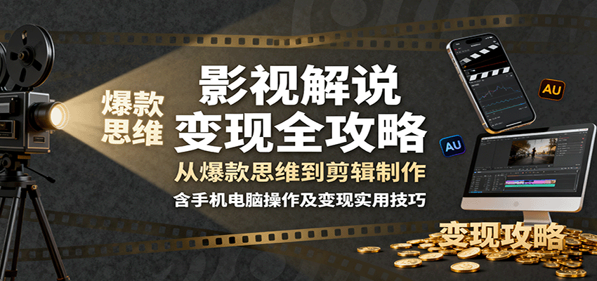 影视解说变现全攻略：从爆款思维到剪辑制作，含手机电脑操作及变现实用技巧-轻网创