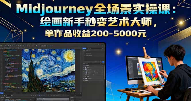 Midjourney全场景实操课：绘画新手秒变艺术大师，单作品收益200-5000元-轻网创