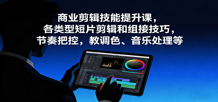 商业剪辑技能提升课，各类型短片剪辑和组接技巧，节奏把控，教调色、音乐处理等-轻网创