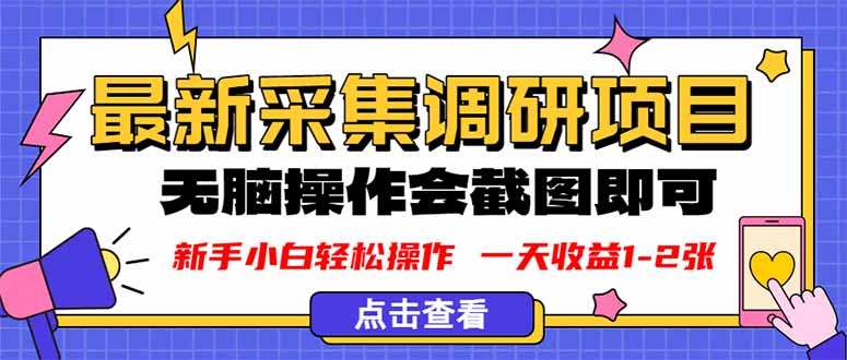 新版采集调研项目，截图上传即可，无脑操作，日收益1-2张-轻网创